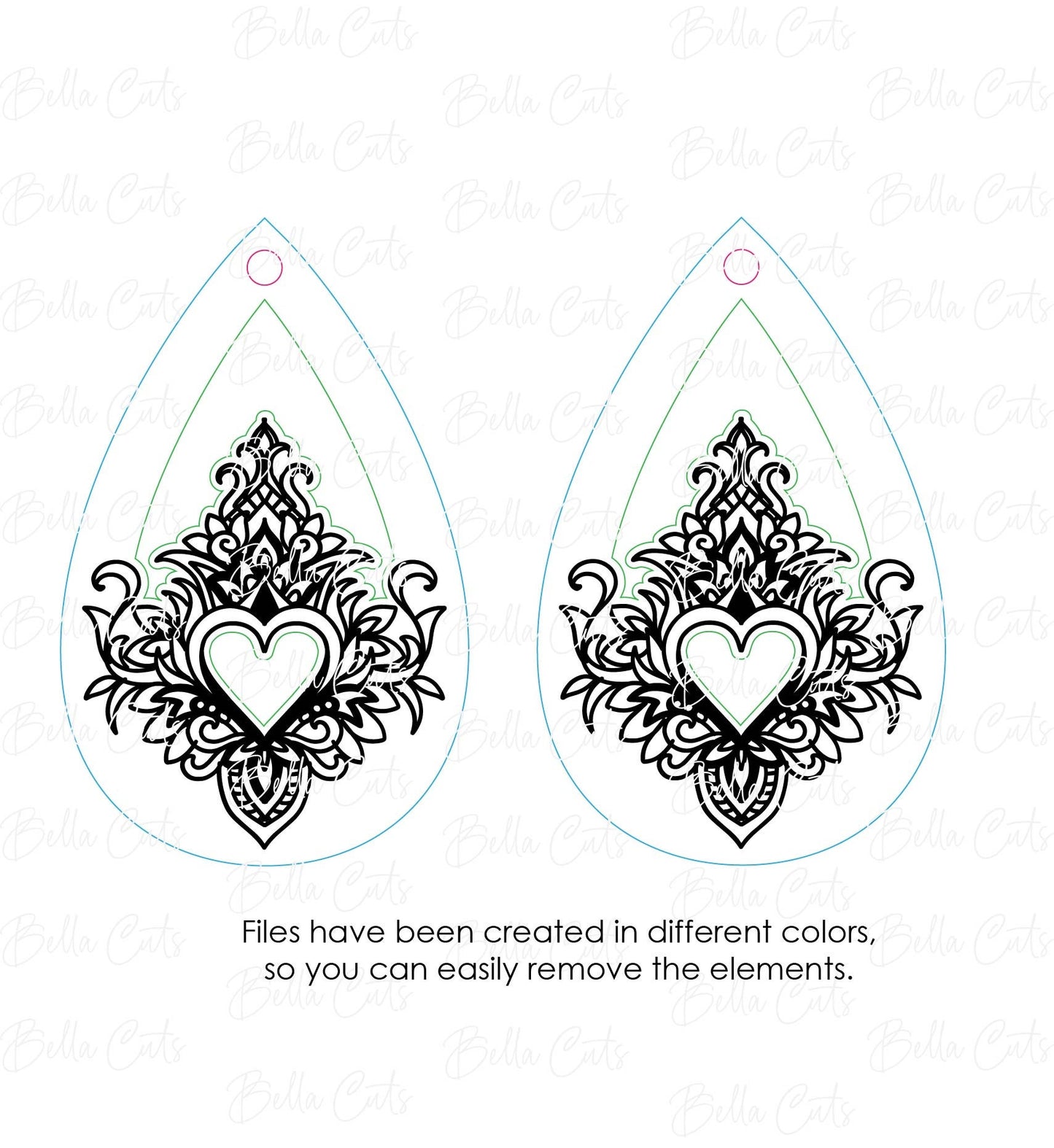 Valentine Heart Cut Engraved Earrings, Digital File Download, SVG DXF, Glowforge Ready, Commercial Use #252