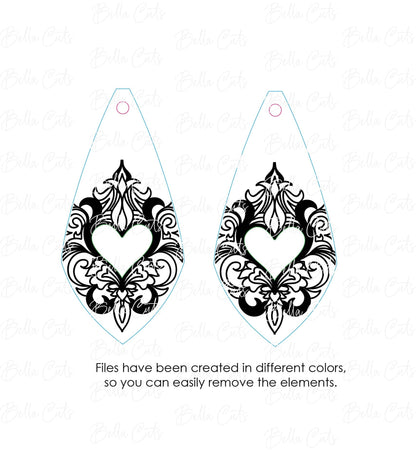 Mandala Heart Cut Engraved Earrings, Digital File Download, SVG DXF, Glowforge Ready, Commercial Use #253