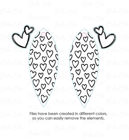 Heart Drop Laser Cut Engraved Earrings, Digital File Download, SVG DXF, Glowforge Ready, Commercial Use #254