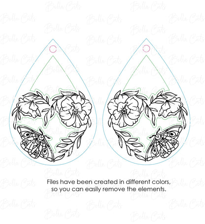 Moth Earring, Floral Earring, Garden, Glowforge Files, Earring Svg, Laser Cut Files, Digital File Download, SVG DXF, Commercial Use #248