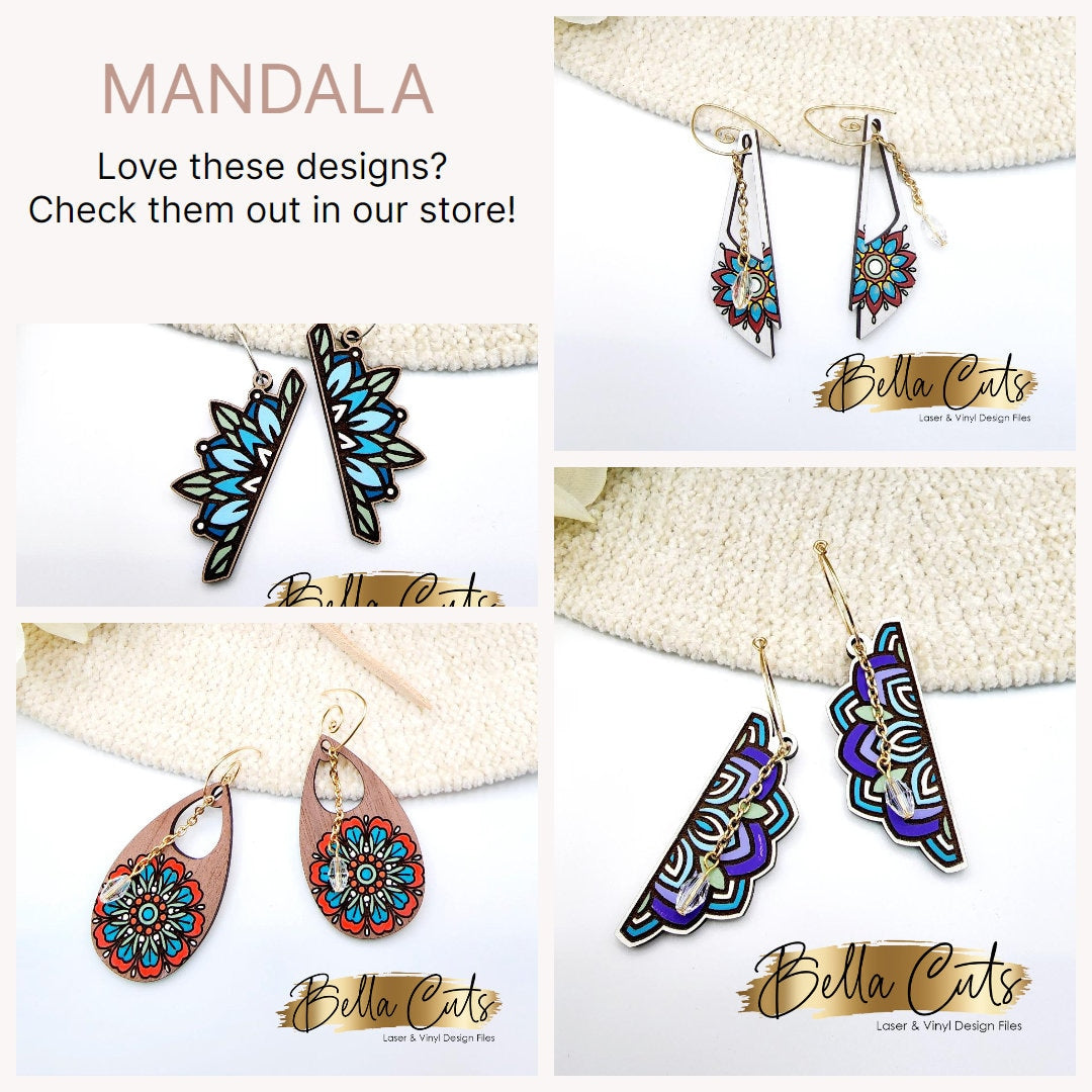 Mandala Drop Earring, Laser Cut Engraved Earrings, Digital File Download, SVG DXF, Glowforge Ready, Commercial Use #278