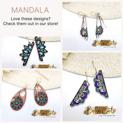 Mandala Earring Svg, Drop Earrings Acrylic, Laser File, Floral Wood Earrings Svg, Acrylic Earring Svg, Commercial Use #354