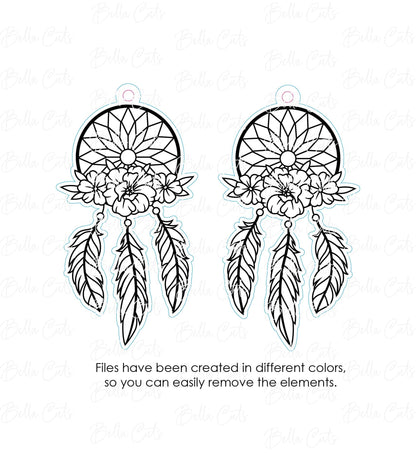 Dreamcatcher Boho Laser Cut Engraved Earrings, Digital File Download, SVG DXF, Glowforge Ready, Commercial Use #237