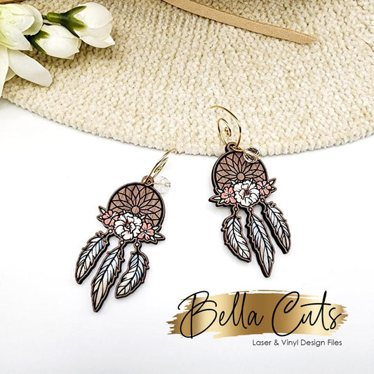 Dreamcatcher Boho Laser Cut Engraved Earrings, Digital File Download, SVG DXF, Glowforge Ready, Commercial Use #237