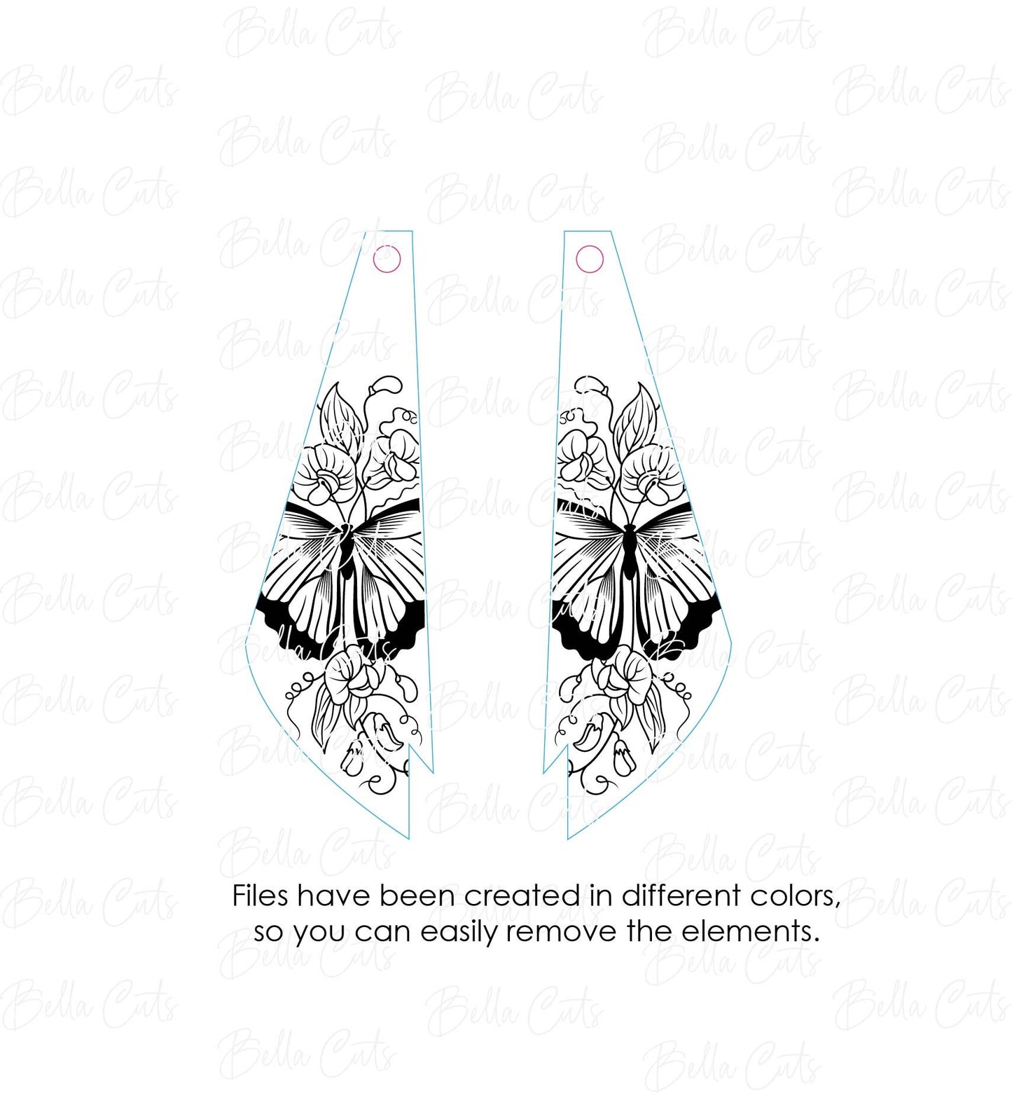 Butterfly Floral laser cut dangle earring SVG file for wood or acrylic #208