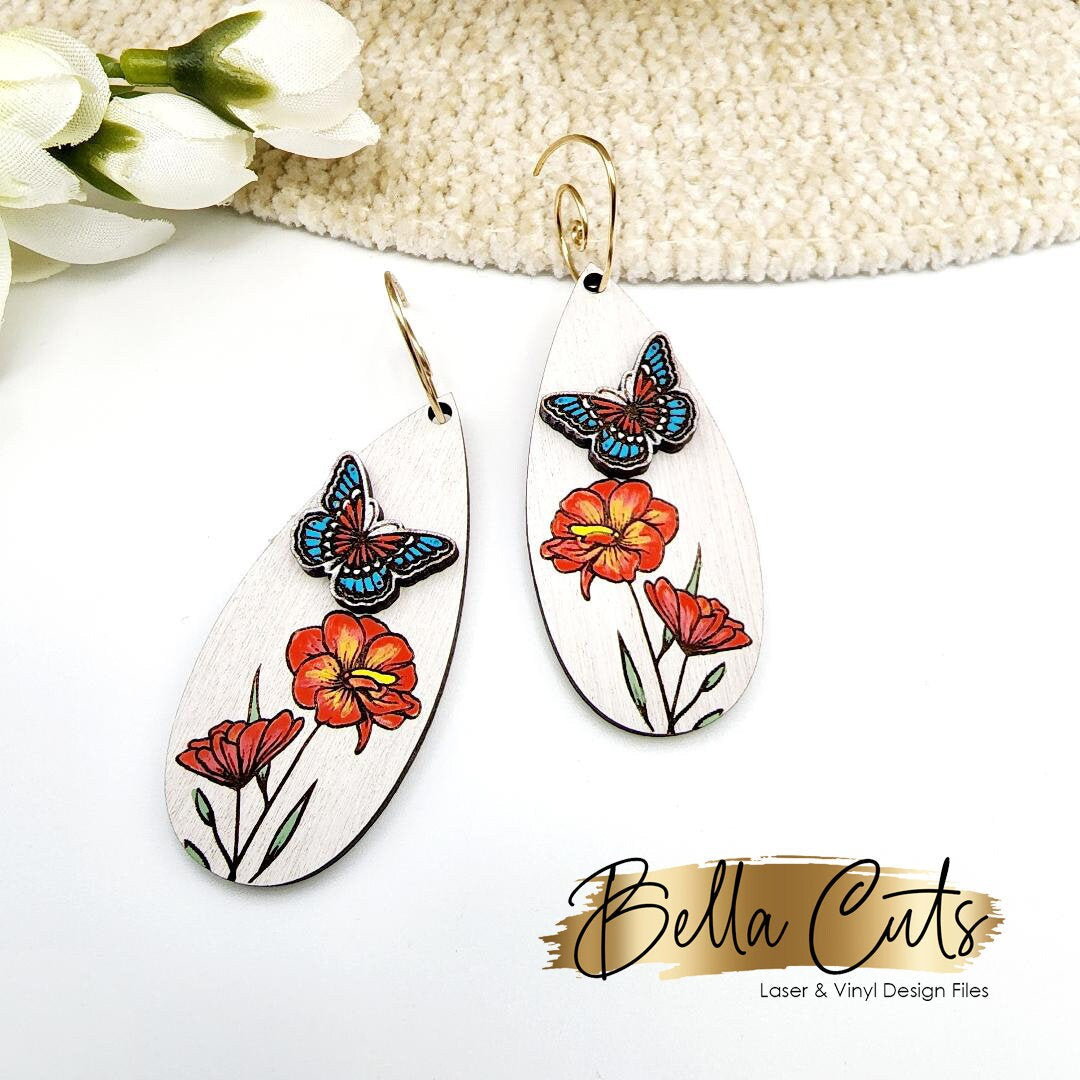 Butterfly 2 in 1 laser cut dangle earring SVG file for wood or acrylic #288