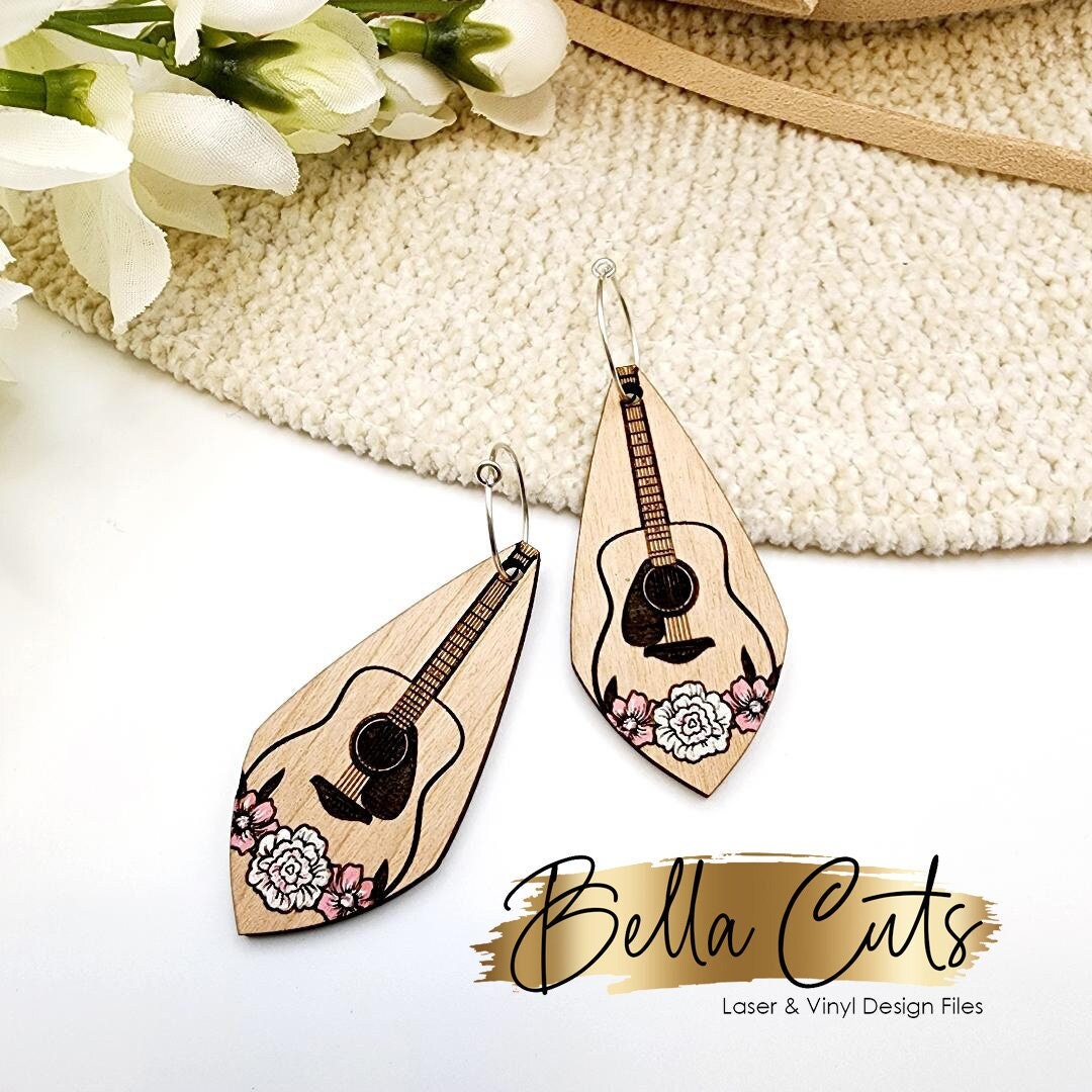 Guitar Music Laser Cut Engraved Earrings, Digital File Download, SVG DXF, Glowforge Ready, Commercial Use #275