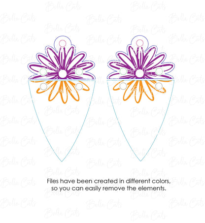 Floral Daisy Drop Laser Cut Engraved Earrings, Digital File Download, SVG DXF, Glowforge Ready, Commercial Use #257