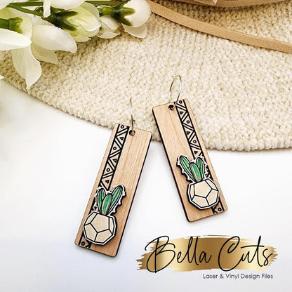 Cactus 2 in 1 Drop laser cut dangle earring SVG file for wood or acrylic #285