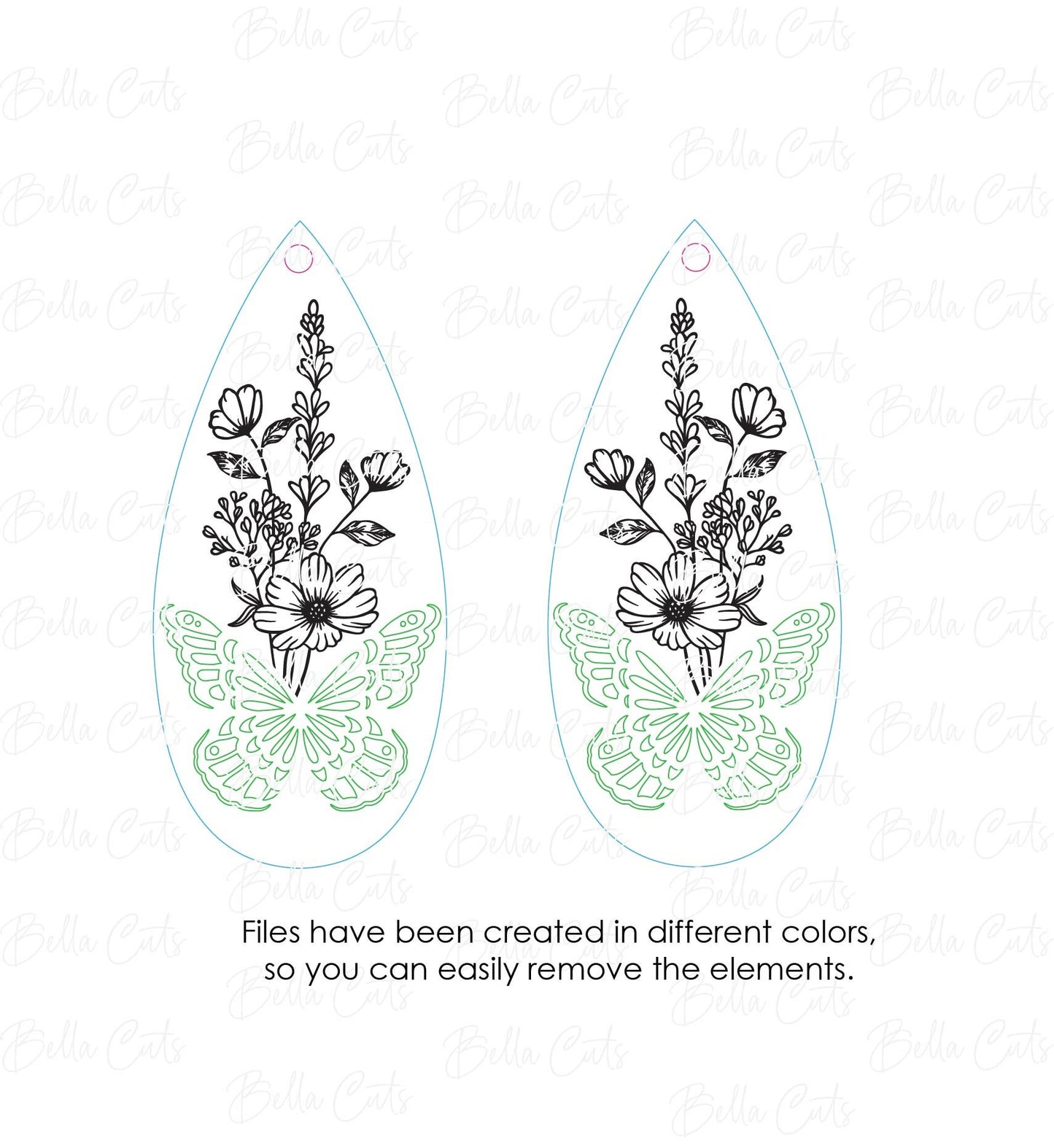 Butterfly Floral Cut-out laser cut dangle earring SVG file for wood or acrylic #289
