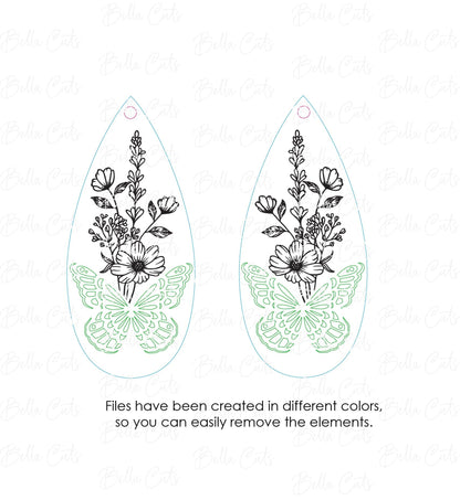 Butterfly Floral Cut-out laser cut dangle earring SVG file for wood or acrylic #289
