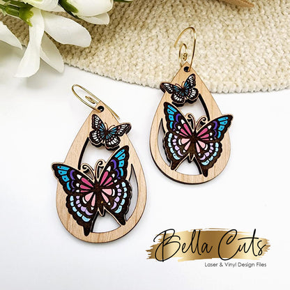Butterfly Floral laser cut dangle earring SVG file for wood or acrylic #294