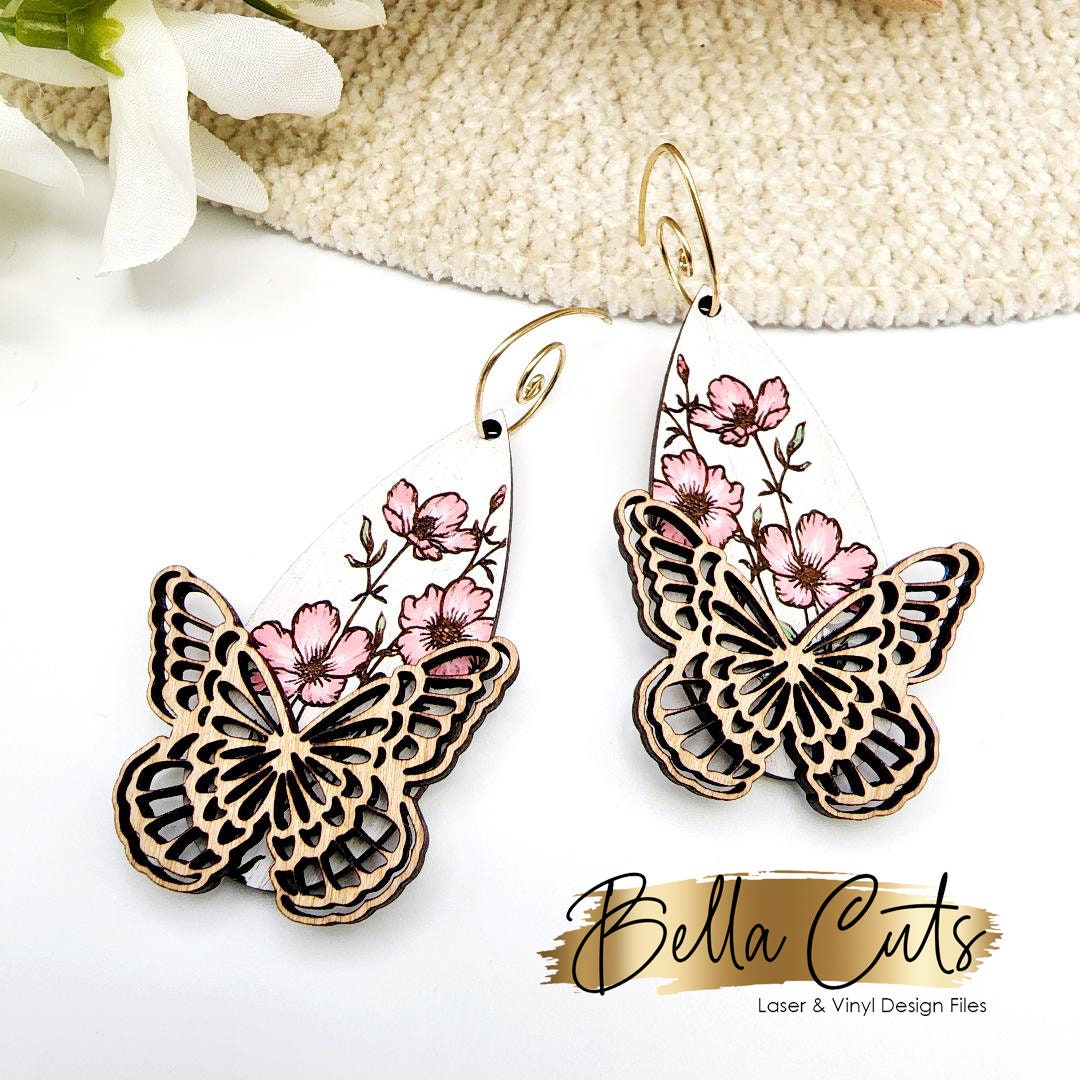 Butterfly 2 in 1 laser cut dangle earring SVG file for wood or acrylic #293