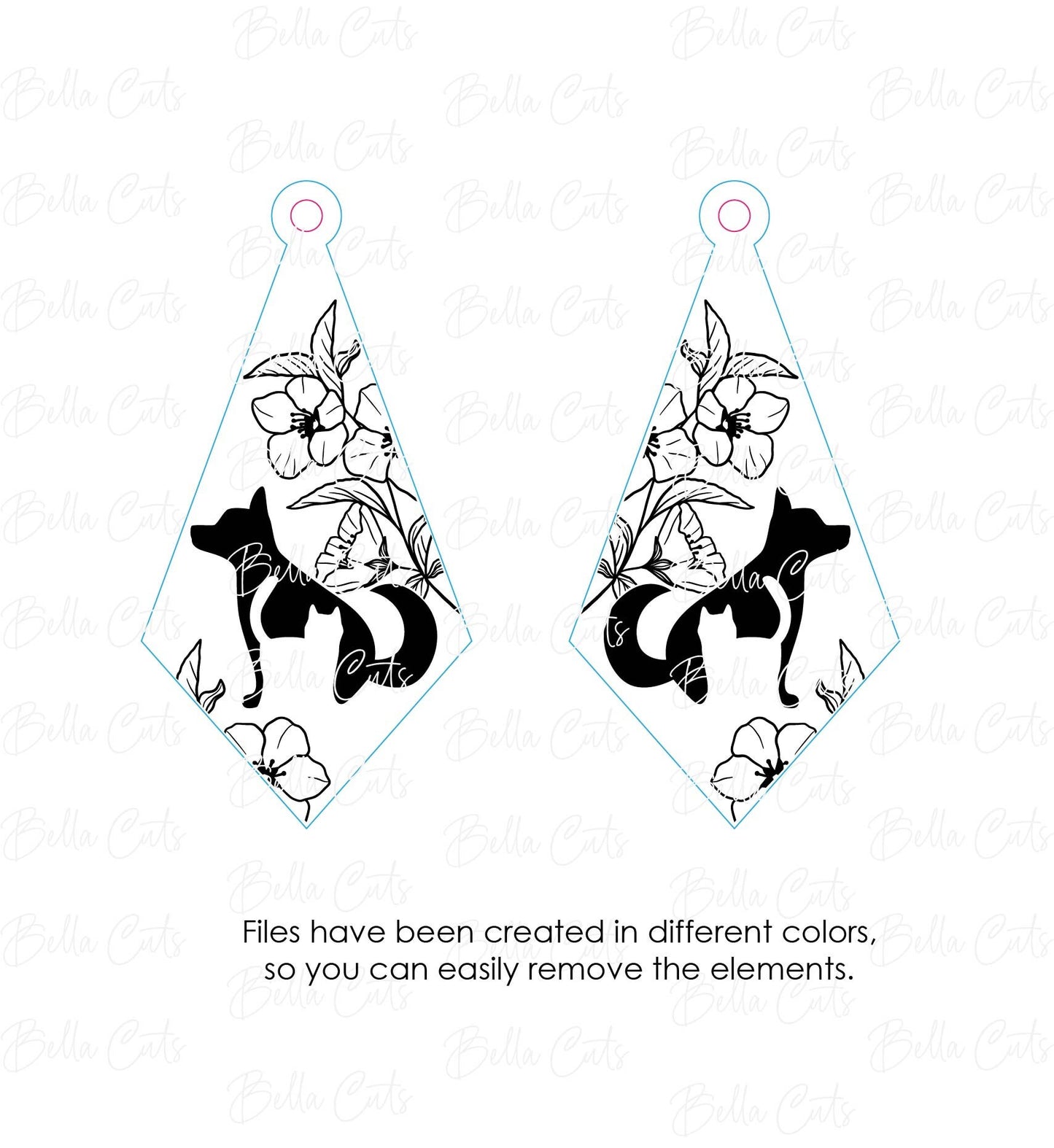 Dog Cat Floral Earring, Laser Cut Engraved Earrings, Digital File Download, SVG DXF, Glowforge Ready, Commercial Use #271