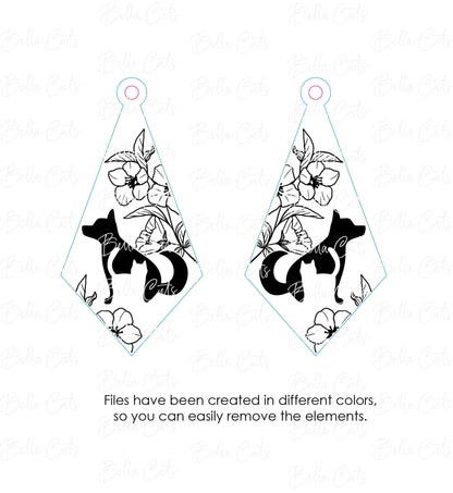 Dog Cat Floral Earring, Laser Cut Engraved Earrings, Digital File Download, SVG DXF, Glowforge Ready, Commercial Use #271