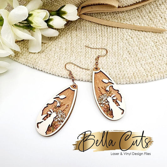 Rabbit Easter laser cut dangle earring SVG file for wood or acrylic #348