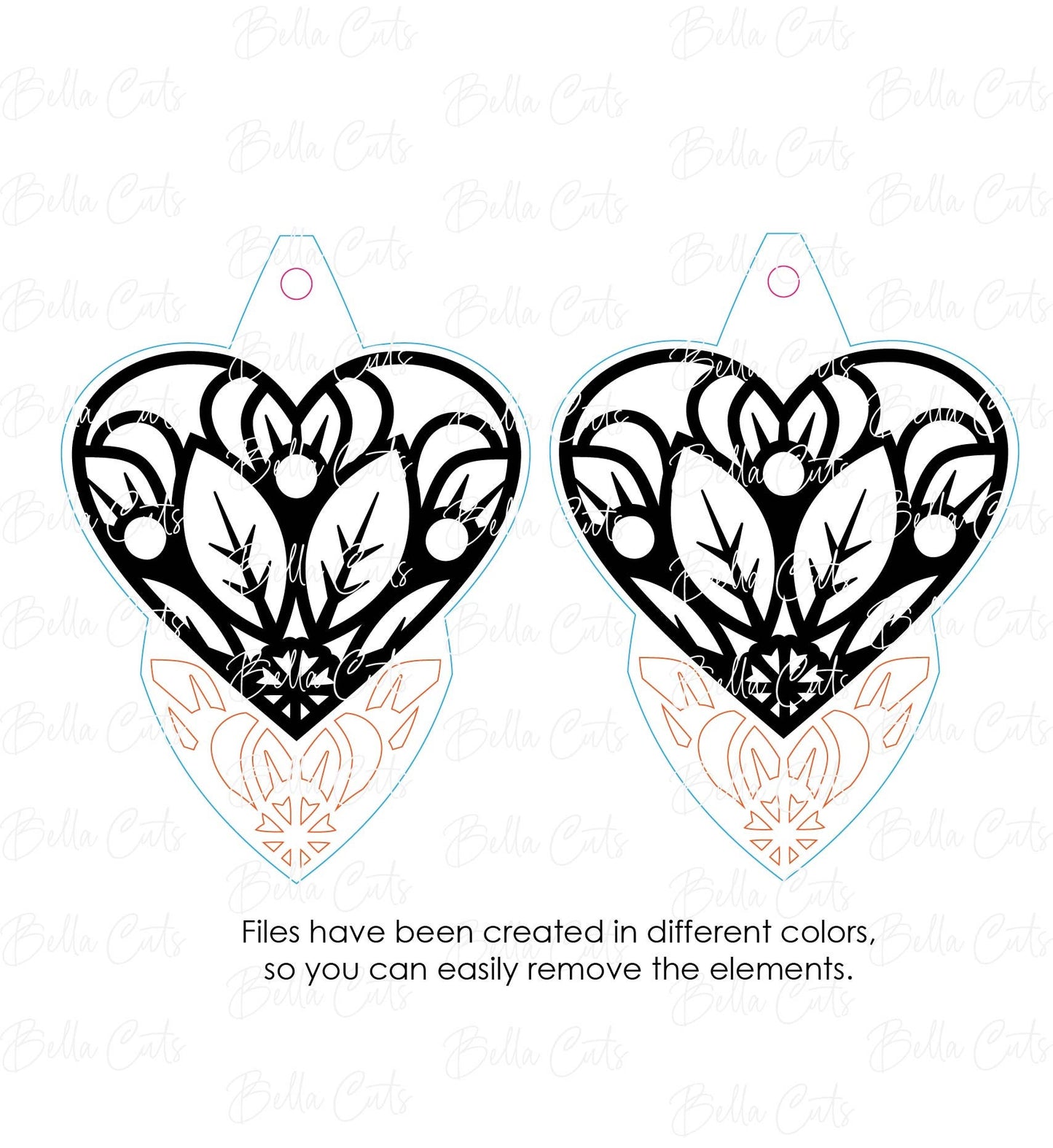 Heart laser cut dangle earring SVG file for wood or acrylic #322