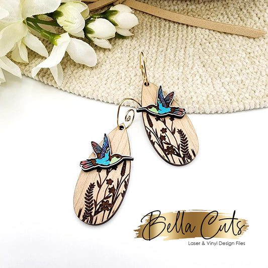 Hummingbird Flower Earrings Svg, Laser Cut File, Earring Design Files, Bird Wood Earrings Svg, Acrylic Earring Svg, Commercial Use #316