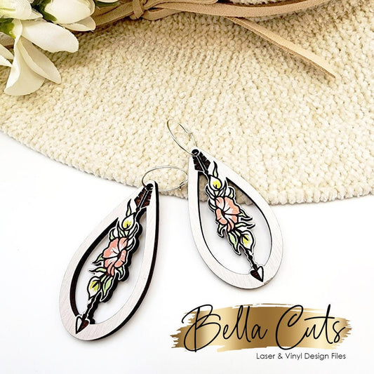 Boho Floral Arrow laser cut dangle earring SVG file for wood or acrylic #314