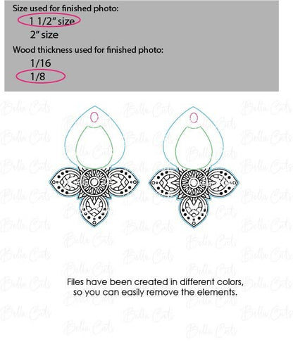 Mandala Cross laser cut dangle earring SVG file for wood or acrylic #361