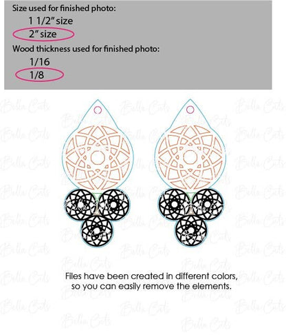 Geometric Swirls laser cut dangle earring SVG file for wood or acrylic #362