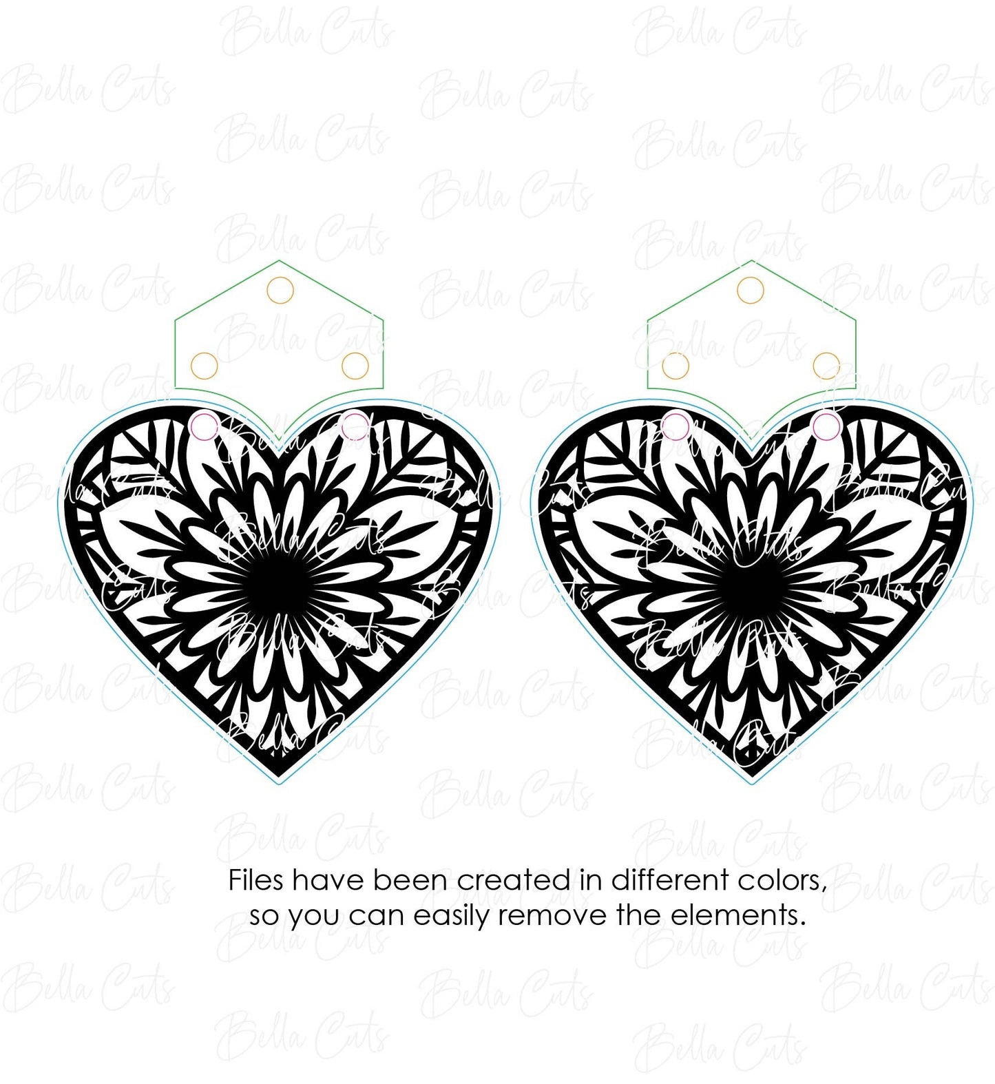 Mandala Heart Valentine laser cut dangle earring SVG file for wood or acrylic #319