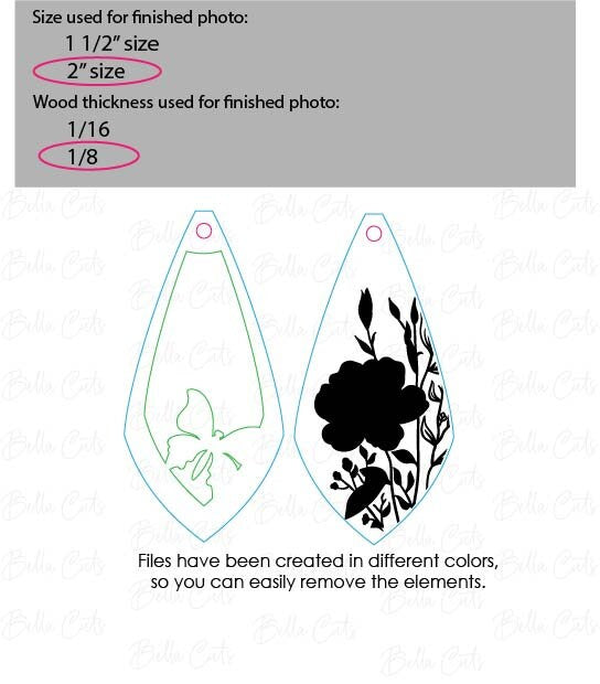 Butterfly Floral laser cut dangle earring SVG file for wood or acrylic #350