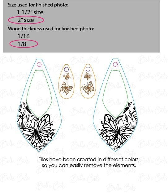 Butterfly Floral Drop laser cut dangle earring SVG file for wood or acrylic #358