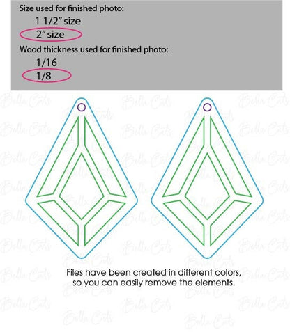 Geometric Diamond laser cut dangle earring SVG file for wood or acrylic #370