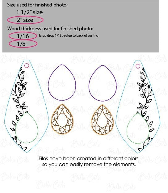 Vine Floral Earring laser cut dangle earring SVG file for wood or acrylic #385
