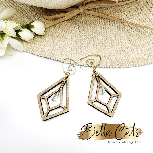 Geometric Diamond laser cut dangle earring SVG file for wood or acrylic #370