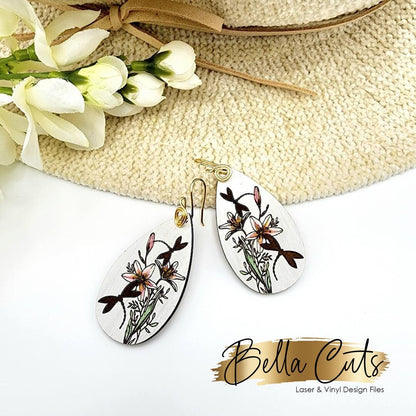 Floral Dragonfly Earring laser cut dangle earring SVG file for wood or acrylic #363