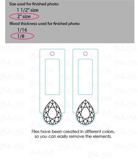Diamond Rectangle Earring laser cut dangle earring SVG file for wood or acrylic #375