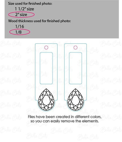 Diamond Rectangle Earring laser cut dangle earring SVG file for wood or acrylic #375