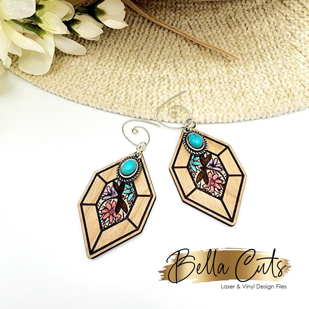 Dragonfly Floral Earring laser cut dangle earring SVG file for wood or acrylic #372
