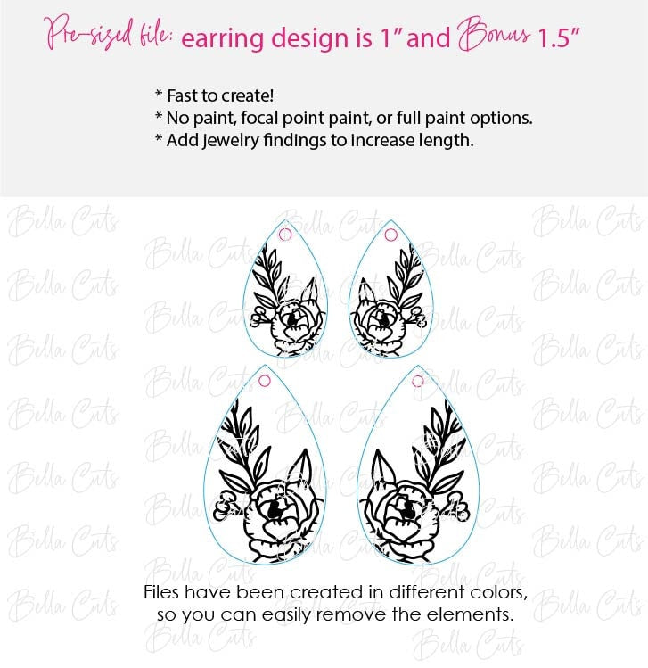 Rose Earrings Svg, Floral Earring Svg, Laser Cut Earrings, Drop Earrings SVG file for wood or acrylic #5001