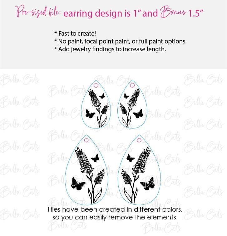 Butterfly Earrings Svg, Floral Earring Svg, Laser Cut Earrings, Drop Earrings SVG file for wood or acrylic #5003