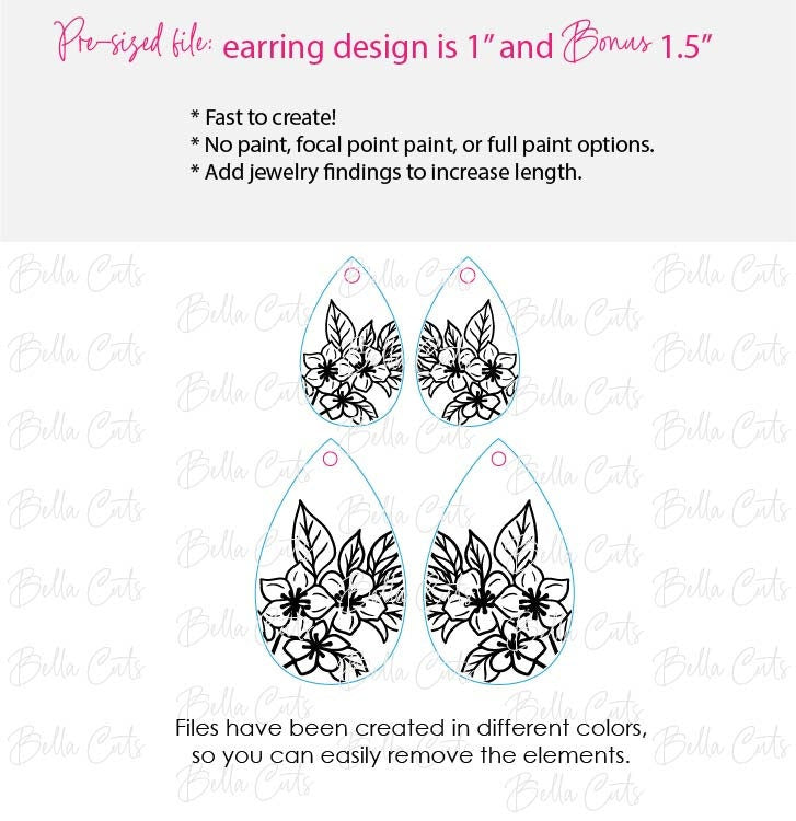 Floral Earrings Drop Svg, Tropical Earring Svg, Laser Cut Earrings, Drop Earrings SVG file for wood or acrylic #5005