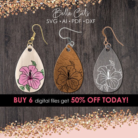 Hibiscus Earrings Drop Svg, Tropical Earring Svg, Laser Cut Earrings, Drop Earrings SVG file for wood or acrylic #5007