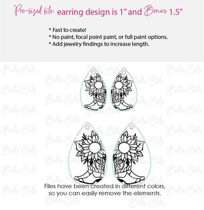 Western Earrings Svg, Cowboy Boot Earring Svg, Laser Cut Earrings, Drop Earrings SVG file for wood or acrylic #5009