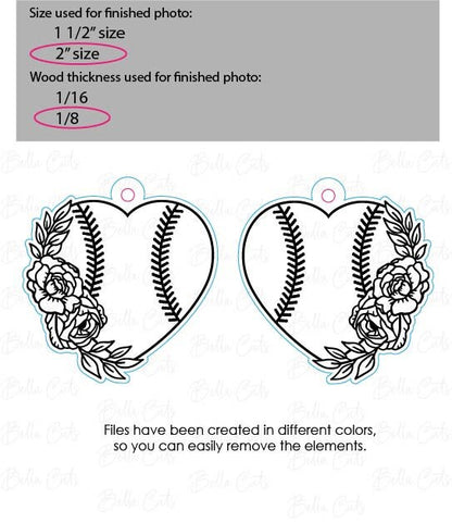 Baseball Heart Earrings Svg, Heart Earring Dangle, Earrings Dangle, laser cut dangle earring SVG file for wood or acrylic #383