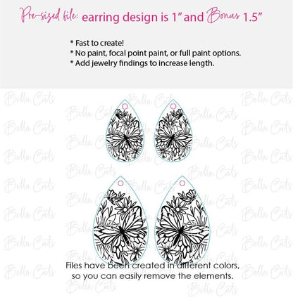 Butterfly Earrings Svg, Floral Earring Svg, Laser Cut Earrings, Drop Earrings SVG file for wood or acrylic #5000