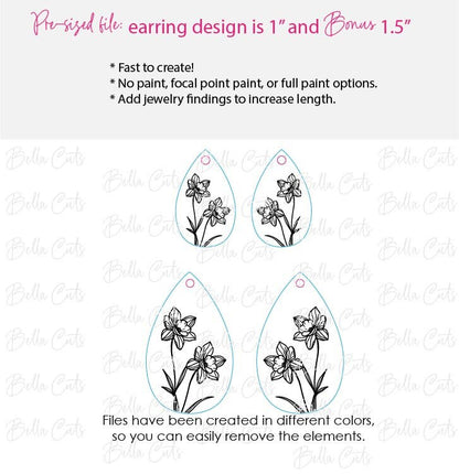 Daffodil Earrings Drop Svg, Garden Earring Svg, Laser Cut Earrings, Drop Earrings SVG file for wood or acrylic #5008