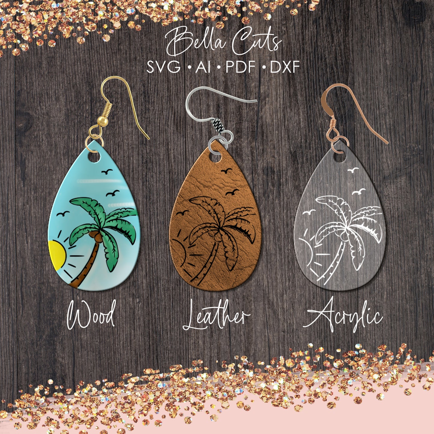 Palm Tree Earrings Drop Svg, Tropical Earring Svg, Laser Cut Earrings, Drop Earrings SVG file for wood or acrylic #5010