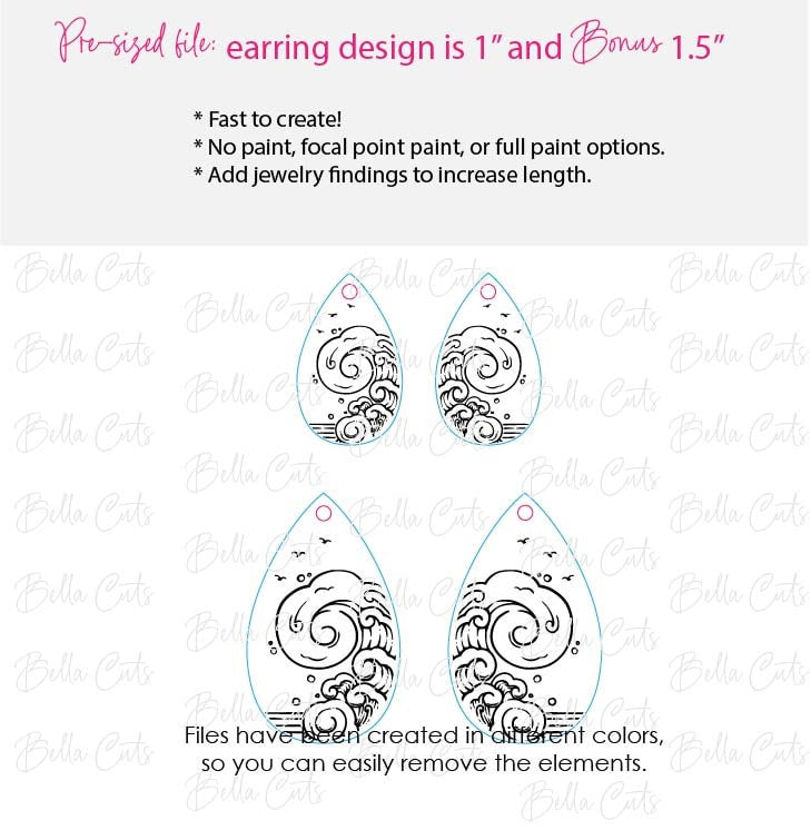 Ocean Wave Earrings Drop Svg, Tropical Earring Svg, Laser Cut Earrings, Drop Earrings SVG file for wood or acrylic #5011