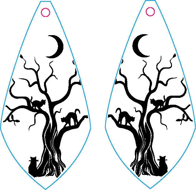 Spooky Cat Earrings, Earring Svg Files, Laser Cut Svg, Instant Digital Download, Halloween Cat Earrings #429