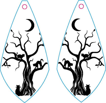 Spooky Cat Earrings, Earring Svg Files, Laser Cut Svg, Instant Digital Download, Halloween Cat Earrings #429